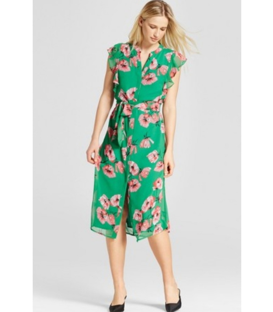 Who What Wear Ruffle Sleeve Midi Dress